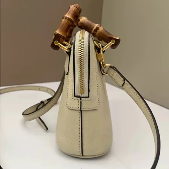 Gucci Diana Mini Tote Shoulder Crossbody Leather Bamboo White - Picture 8 of 11